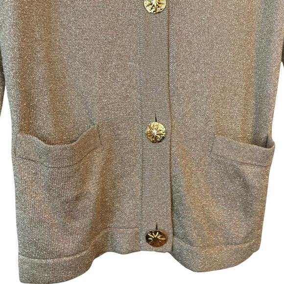 Adrienne Vittadini Gold Thread Cardigan Sweater 3 Button Front Long Line - Picture 4 of 8